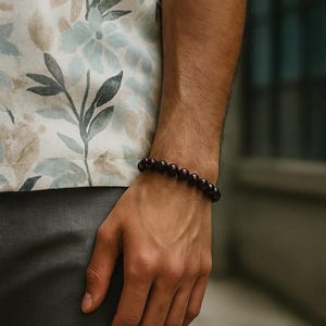 Mens Garnet Bracelet – 8mm Red Gemstone Beads with Sterling Silver or Gold Clasp, Jewelry Gift for Him