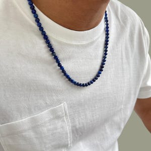 Grade AAA 6mm Blue Lapis Lazuli Bead Necklace, Gemstone Beaded Necklace, Men&#39;s, Bead Necklace, Lapis Lazuli Jewelry, Beaded Necklace