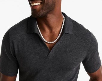 Collar barroco de perlas para hombre: joyería artesanal con cuentas, plata de ley o chapada en oro.