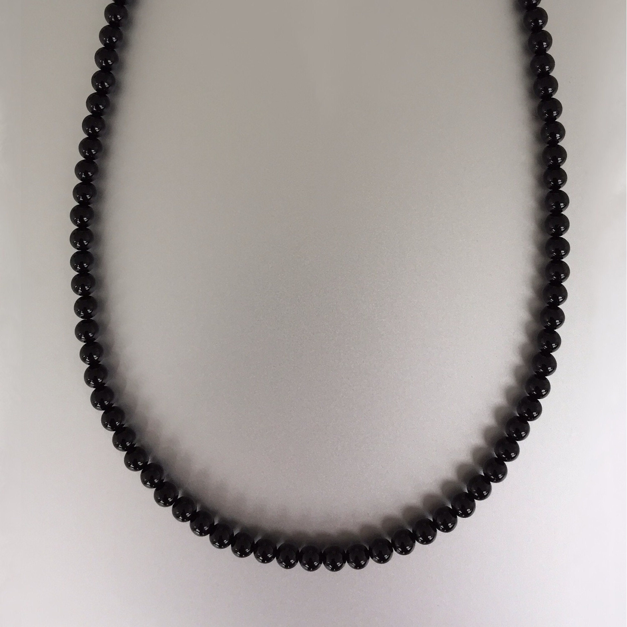 Black Gloss Onyx Bead Necklace, Men's Necklace, Men's Bead Necklace
