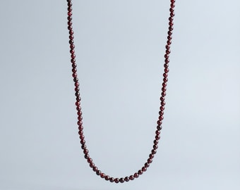 Colar de contas de granada, joia com pedra preciosa vermelha redonda de 4 mm, colar artesanal de pedra natural para homens, joia minimalista com contas, acessório masculino para presente.