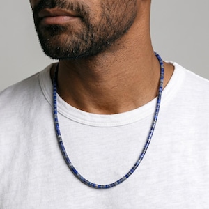 Lapis Lazuli Heishi Bead Necklace: Grade A Blue Stone, Sterling Silver Clasp image 2