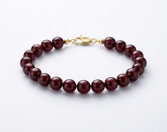 Mens Garnet Bracelet: 8mm Red Gemstone Beads, Sterling Silver Clasp