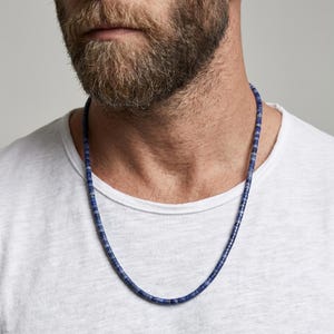 Lapis Lazuli Heishi Bead Necklace: Grade A Blue Stone, Sterling Silver Clasp image 5