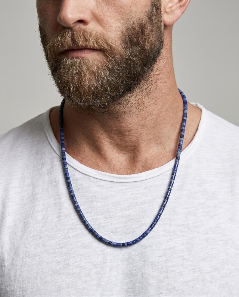 Lapis Lazuli Heishi Bead Necklace: Grade A Blue Stone, Sterling Silver Clasp image 5