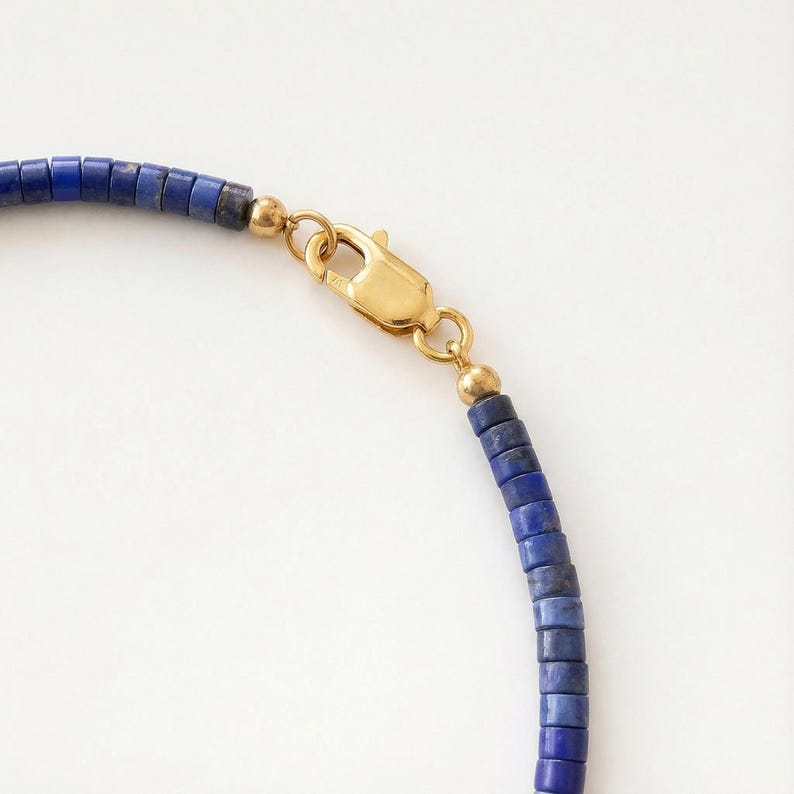 Lapis Lazuli Heishi Bead Necklace: Grade A Blue Stone, Sterling Silver Clasp image 3