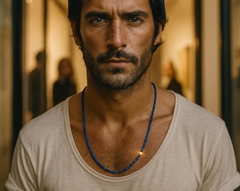 Faceted Blue Lapis Lazuli Bead Necklace, Handmade in USA