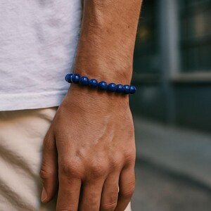 Grade AAA Natural Lapis Lazuli Bracelet, Mens Bracelet, Mens Jewelry, Bead Natural Stone Bracelet, Beaded Bracelets for Men, Gifts for Men