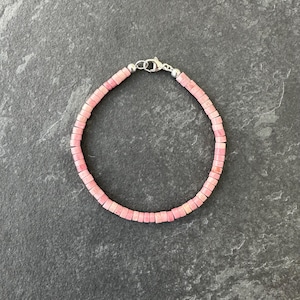 Petrified Rhodonite Beaded Bracelet, Pink Rhodonite Bead Bracelet, Heishi Bracelet, Men&#39;s Beaded Bracelet, Men&#39;s Jewelry, Mens Bracelet