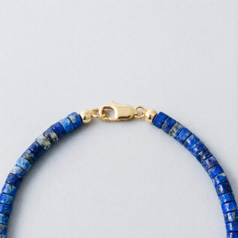 Lapis Lazuli Heishi Bead Necklace: Grade A Blue Stone, Sterling Silver Clasp image 7