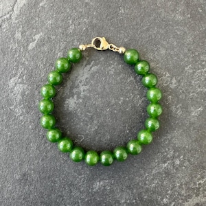 Mens Jade Bracelet – 8mm Green Gemstone Bead, Sterling Silver or Gold Clasp, Modern Jewelry, Curated Unique Gift for Him, Beaded Bracelet