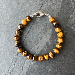 Tigers Eye Bead Bracelet, Mens bracelet, Mens Jewelry, 8mm Bead Natural Stone Bracelet, Bracelets for Men, Gift for Men, Mens Gift Ideas