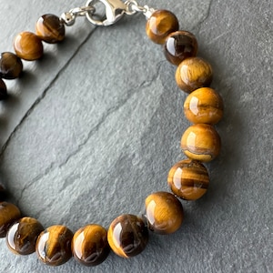 AAA Tigers Eye Bead Bracelet, Mens bracelet, Mens Jewelry, Bead Natural Stone Bracelet, Bracelets for Men, Gift for Men, Mens Gift Ideas