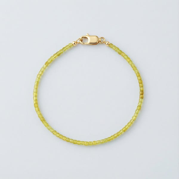 Mens Peridot Bracelet: 2mm Green Faceted Gemstone Beads, Sterling Silver Clasp