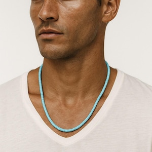 4mm Turquoise Heishi Bead Necklace, Men&#39;s Necklace, Men&#39;s Bead Necklace, Turquoise Jewelry, turquoise beaded necklace, beachy necklace