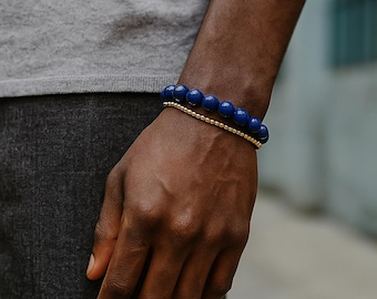 Handmade Lapis Lazuli Beaded Bracelet: Sterling Silver or Gold-Filled Clasp, 8mm