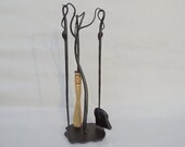 Wrought Iron Fireplace Tool Set Leaf Branch Hand Forged