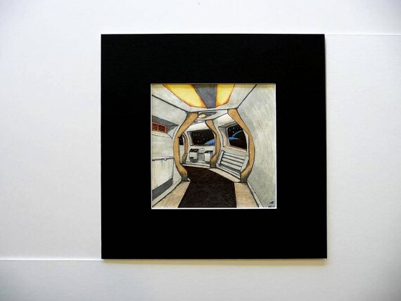 Original Hand Drawn Spaceship Interior Space And Science Fiction Pen And Ink Star Wars Star Trek Gift For Geek Friend Hallway