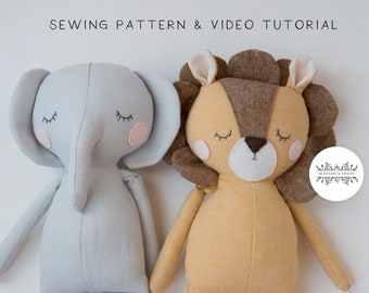 Lion & Elephant Digital Sewing Pattern and Video Tutorial