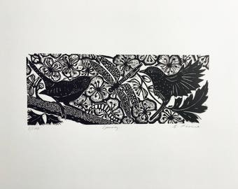 Linocut print of Spring