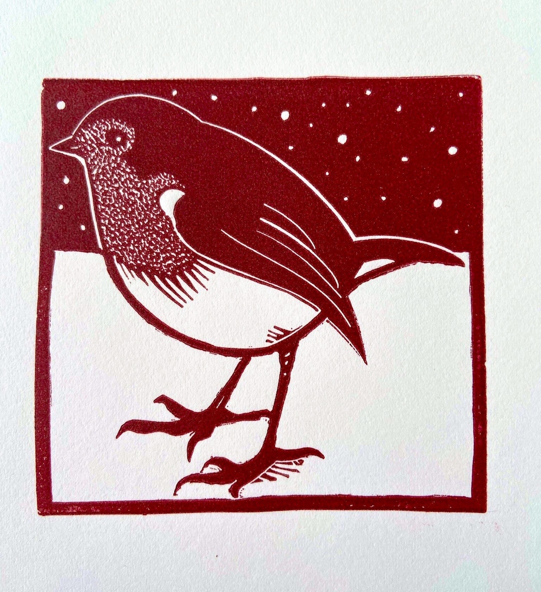 Linocut of a Robin Etsy UK