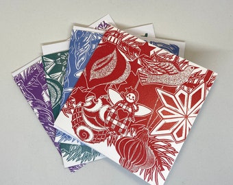 Pack of 4 ‘Decorations’ Christmas cards