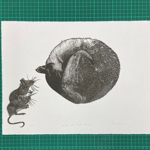 Linocut print of Sleeping cat image 4