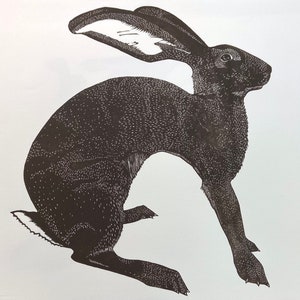 Large Linocut Print of a Hare