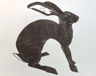 Large Linocut Print of a Hare