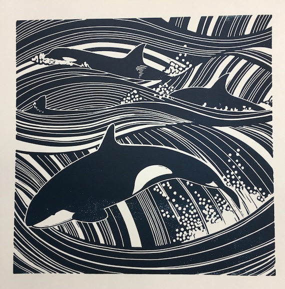 ♣︎【シャチ(骨)と街】 シャーペン画 手描き 原画一点物(※)オークション中 シャチのリノカット版画 - Etsy 日本