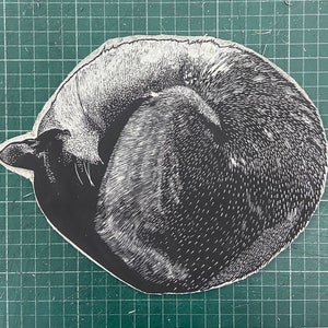 Linocut print of Sleeping cat image 6