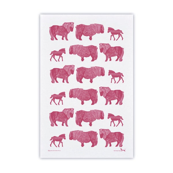 100% cotton tea towel with Shetland ponies