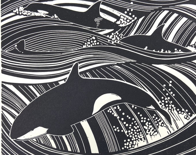 Orca Pattern Print Linocut Print of Orca Whales - Etsy