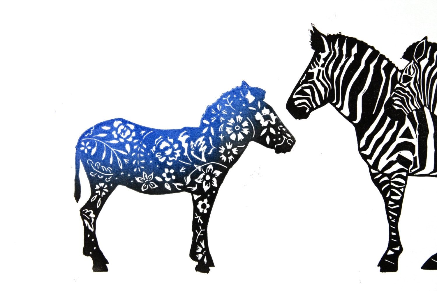 Handpulled Limited Edition Linocut Print of Zebras - Etsy
