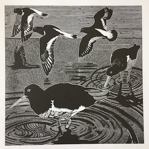 Linocutprint of Oystercatchers image 1