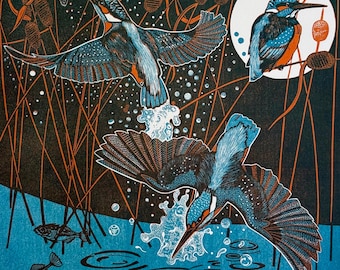 1929年 カワセミ鳥プリント 木版画 - 鳥の壁アート - 鳥の木版画