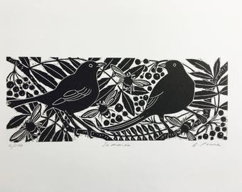 Linocut print of Autumn