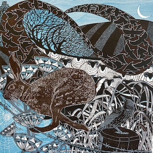 Linocut of Murmuration