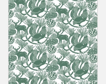 100% cotton tea towel with repeat Capercaillie and Scots Pine pattern