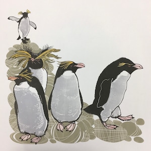 Linocut of Penguins