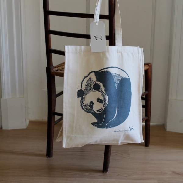 Heavy canvas Tote bag with screen printed image of a panda