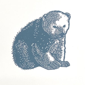 Linocut of a baby bear