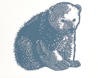 Linocut of a baby bear