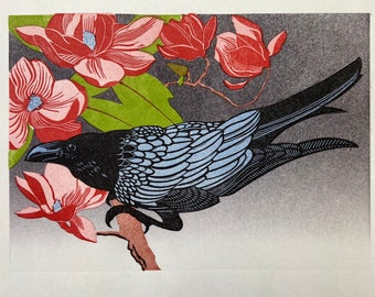 Linocut of Raven