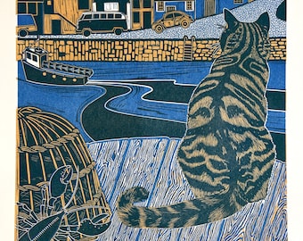 Linocut of Harbour