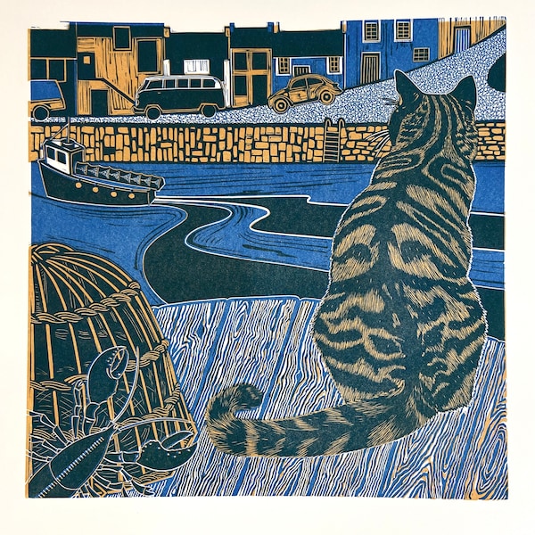 Linocut of Harbour