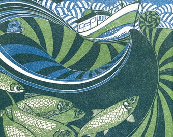 Linocut of Silver Darlings