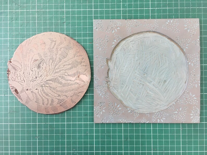 Linocut of a Sleeping cat