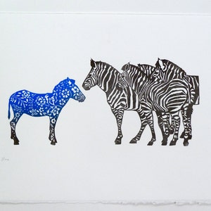 Handpulled Limited Edition Linocut Print of Zebras - Etsy