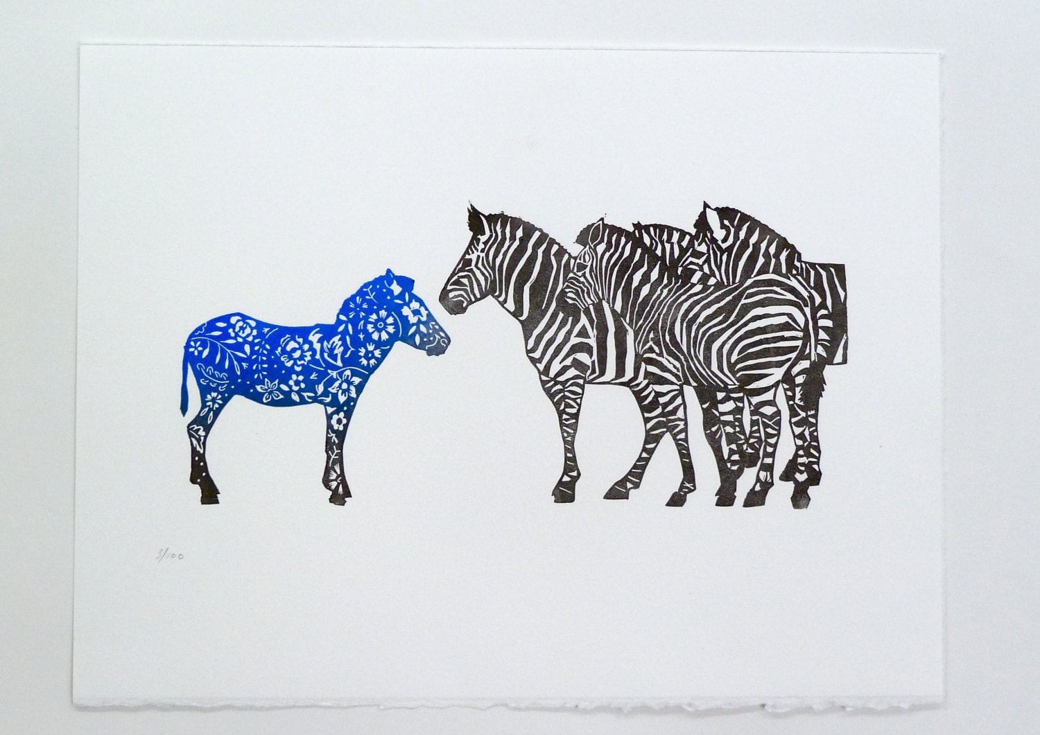 Handpulled Limited Edition Linocut Print of Zebras - Etsy